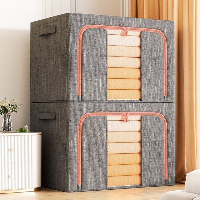 25/66/100L Wardrobe Foldable Fabric Storage Bag Large Capacity Waterproof Linen Steel Frame Clothes Storage Box